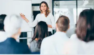 A change consultant presenting to a small group